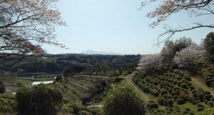 田原坂の景色。はるか遠くに雲仙岳。(熊本県)