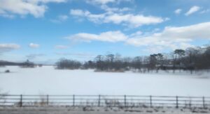 大沼公園の横を過ぎ行く（函館本線の車窓より）（北海道）