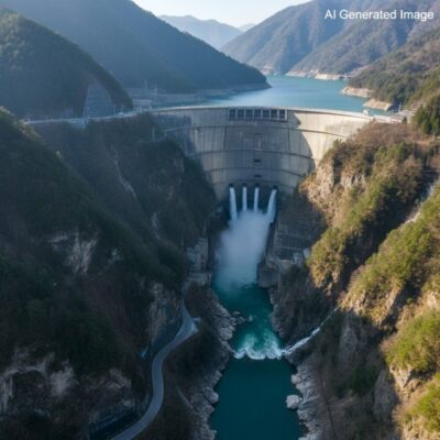 天竜川に作られたダム（画像はあくまでAIによるイメージです）【飯田線関連】