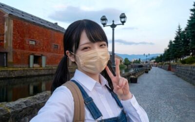 筆者、小樽運河より（2018年頃）（北海道小樽市）【鉄道唱歌の旅】