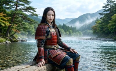 木曽川と巴御前(画像はあくまでAIによるイメージです)