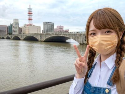 筆者、新潟・万代橋より(2019年頃)(新潟県新潟市)【鉄道唱歌の旅・新潟】