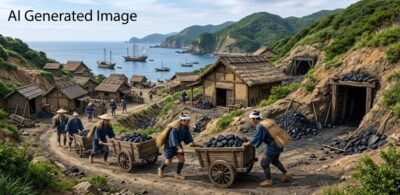 明治時代の唐津炭田のイメージ（画像はAIによるイメージです）