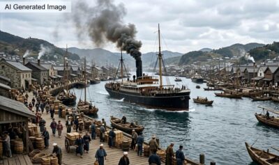 明治時代の小樽（画像はAIによるイメージです）【鉄道唱歌の旅】