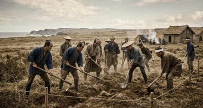 明治時代の釧路の大地を耕す、鳥取出身の(移住してきた)武士たち(画像はあくまでAIによるイメージです)