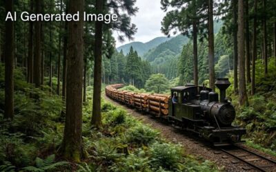 木曽の森林鉄道(画像はAIによるイメージです)(鉄道唱歌の旅:須原・野尻関連)