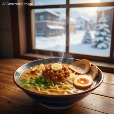 札幌のラーメン（画像はAIによるイメージです）【鉄道唱歌の旅】
