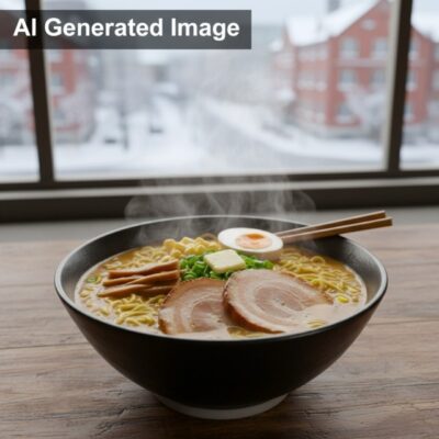 札幌のラーメン（画像はAIによるイメージです）【鉄道唱歌の旅】