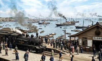 明治時代の横浜駅（画像はあくまでAIによるイメージです）
