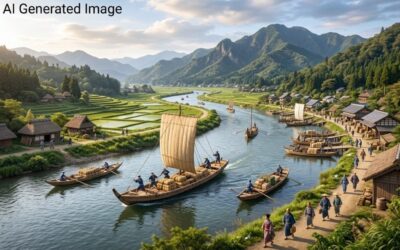 江戸時代の信濃川の水運（画像はAIによるイメージです）