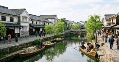 江戸時代の倉敷の街並みと倉敷川のイメージ