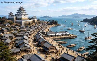 江戸時代の唐津の町（画像はAIによるイメージです）