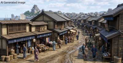 江戸時代の唐津の町並み(画像はAIによるイメージです)