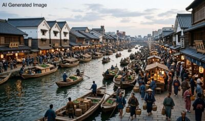 江戸時代の「水の都」としての大坂（大阪）（画像はAIによるイメージです）
