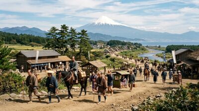 江戸時代の東海道（画像はあくまでAIによるイメージです）
