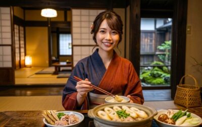 きりたんぽを食べる秋田美人(画像はAIによるイメージです)