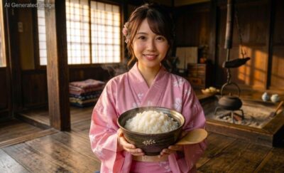秋田美人とあきたこまち（画像はあくまでAIによるイメージです。）