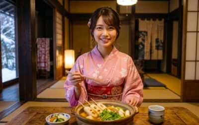 秋田美人ときりたんぽ（画像はあくまでAIによるイメージです。）
