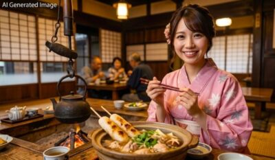 秋田美人ときりたんぽ（画像はあくまでAIによるイメージです。）