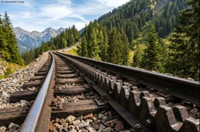 「アプト式」の線路のイメージ。(画像はAIによるイメージです)
