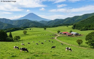 丹那牛乳で知られる、函南町の丹那盆地（画像はAIによるイメージです）