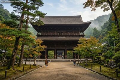 鎌倉時代の南禅寺(画像はAIによるイメージです)(鉄道唱歌の旅:京都の観光・名所)