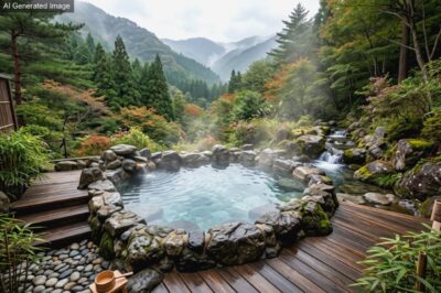 日本の温泉の歴史を彩る静岡県伊豆温泉の温泉街イメージ図（画像はあくまでAIによるイメージです。）