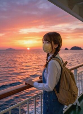 筆者、小木港から直江津へ戻るという設定のAIイメージ。(佐渡→直江津→伏木の行程)