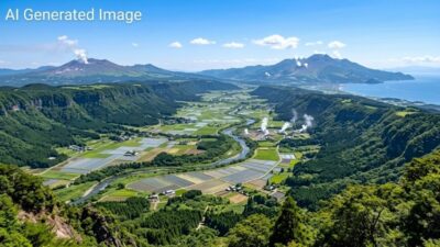九州を東西に横断する別府島原地溝帯の地形イメージ図
