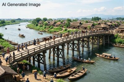 江戸時代の千住大橋（画像はあくまでAIによるイメージです。）