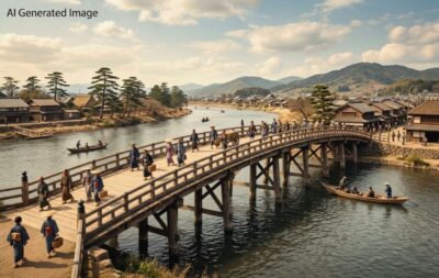 江戸時代の千住大橋（画像はあくまでAIによるイメージです。）