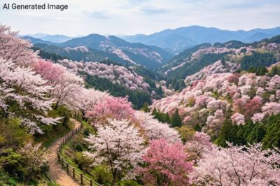 吉野の桜(画像はAIによるイメージです。実際の景色ではありません)
