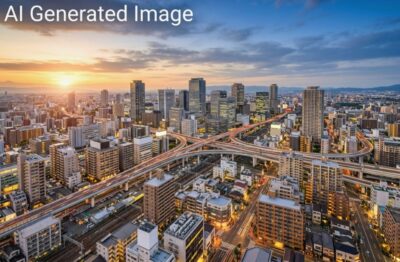 名古屋の街並みのイメージ（画像はAIによるイメージです。実際の景色ではありません）