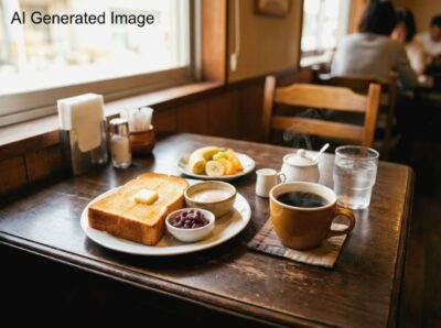 名古屋のモーニング(画像はあくまでAIによるイメージです。)