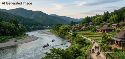 江戸時代の(多治見をはじめとする)東濃地方と土岐川(画像はAIによるイメージです)