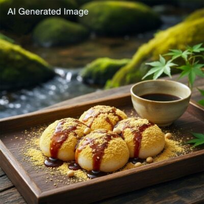 安倍川もち(画像はAIによるイメージです)(鉄道唱歌の旅・静岡)