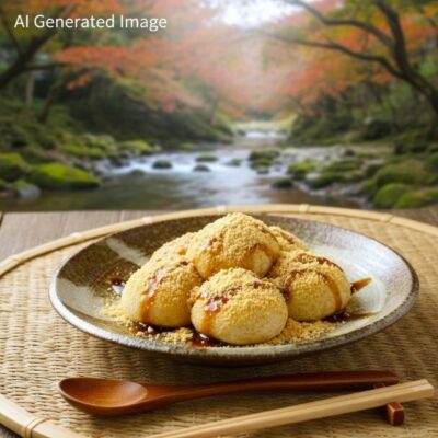 安倍川もち(画像はAIによるイメージです)(鉄道唱歌の旅・静岡)
