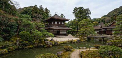 室町時代の銀閣寺（画像はAIによるイメージです）（鉄道唱歌：京都の観光・名所）