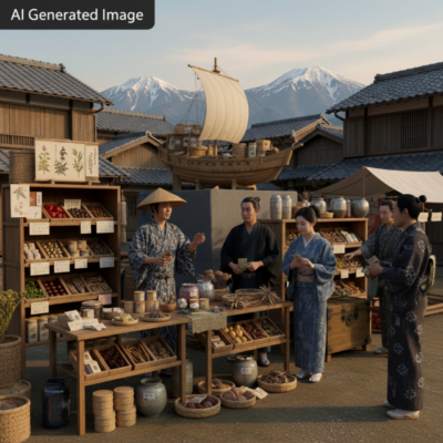 江戸時代の「富山の薬売り」(画像はAIによるイメージです)(鉄道唱歌の旅)