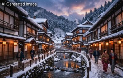 山形県・銀山温泉のイメージ(画像はあくまでAIによるイメージです。実際の景色ではありません)