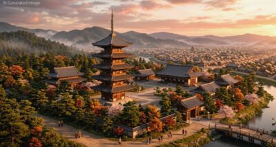 平安時代の東寺（画像はAIによるイメージです）（鉄道唱歌の旅：京都の観光・名所）