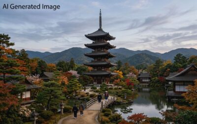 平安時代の東寺（画像はAIによるイメージです）（鉄道唱歌の旅：京都の観光・名所）