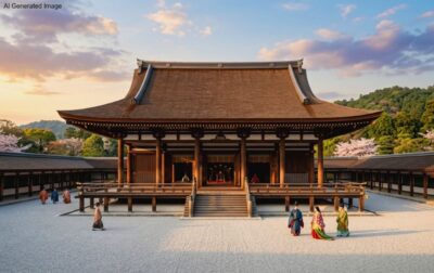 平安時代の紫宸殿（画像はAIによるイメージです）（鉄道唱歌の旅：京都の観光・名所）