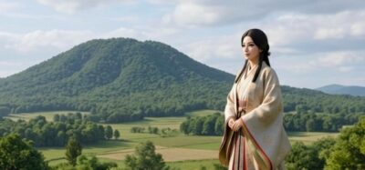 畝傍山（うねびやま：奈良県橿原市）と持統天皇（画像はAIによるイメージです）