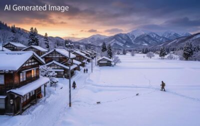 雪に包まれた、冬の越後・新潟(上越線の旅)(画像はAIによるイメージです)