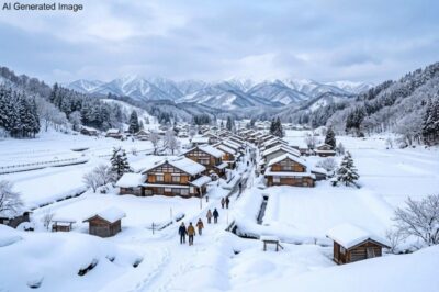 雪に包まれた新潟のイメージ(上越線の旅)(画像はAIによるイメージです)