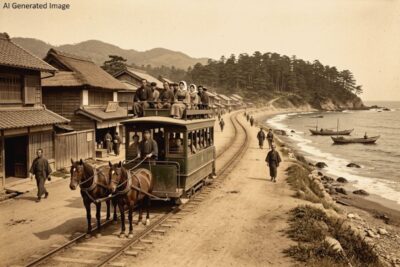 明治時代の国府津〜小田原間の馬車鉄道(画像はあくまでAIによるイメージです)