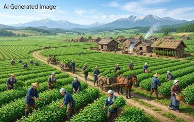 明治時代の北見のハッカ農業のイメージ（画像はあくまでAIによるイメージです。）