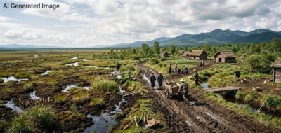 明治時代の幌向原野の開拓（画像はAIによるイメージです）（鉄道唱歌の旅・岩見沢）