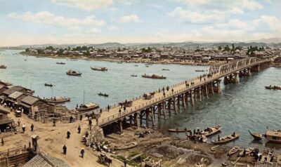 明治時代の新潟の万代橋と信濃川(画像はAIによるイメージです)